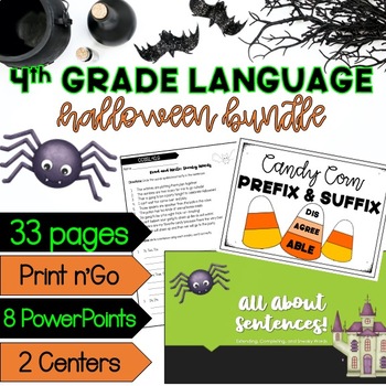 Preview of 4th Grade Halloween Language PowerPoints | Pronouns Adverbs Dialogue