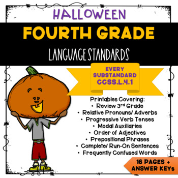 Preview of 4th Grade Halloween Language Study | CCSS.L.4.1 | Pronouns, Adverbs, Adjectives