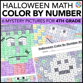 Preview of 4th Grade Halloween Math Activities Worksheets Color by Number Code Coloring