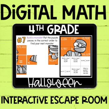 Preview of 4th Grade Halloween Math Digital Interactive Escape Room | Distance Learning