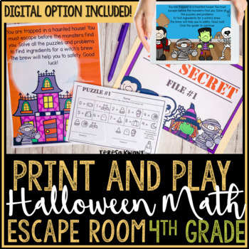Preview of 4th Grade Halloween Math Escape Room Breakout Game  Add & Subtract