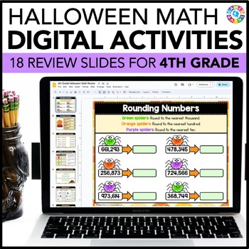Preview of 4th Grade Halloween Math Activities - Digital Halloween Math Review Slides
