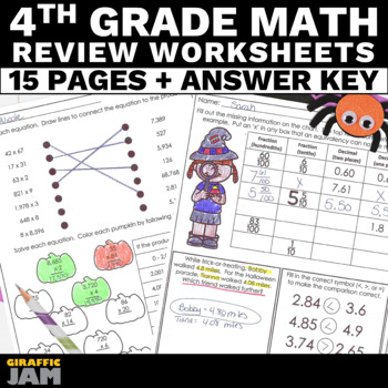 Preview of 4th Grade Halloween Math Review Packet of Halloween Activities for Fourth Grade
