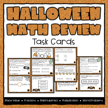 Preview of 4th Grade Halloween Math Review Task Cards (Boom Cards also Included)