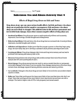 4th Grade Health - Unit 4: Substance Use and Abuse by Kindergarten