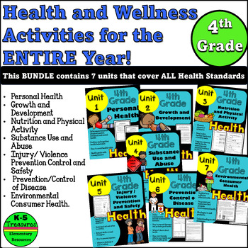 Preview of 4th Grade Health Activities and Worksheets BUNDLE for the ENTIRE Year!!