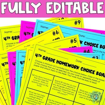 homework choice board grade 4
