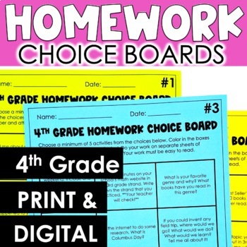 Preview of 4th Grade Homework Choice Boards - 4th Grade Homework Worksheets