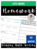 4th Grade Homework Packet! 10 Weeks! 100% NO PREP! (editable!)