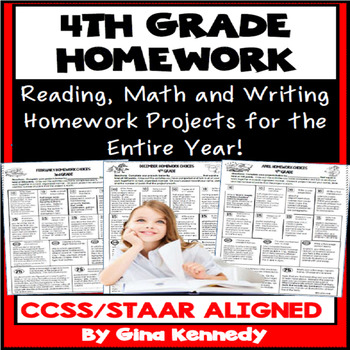 Preview of 4th Grade Homework: Math, Reading and Writing All Year, PDF or Digital Option!