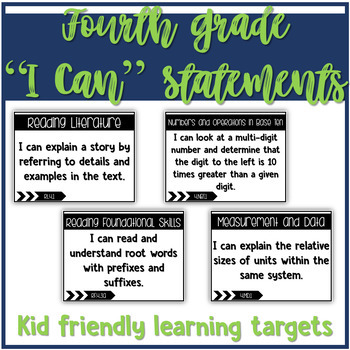 Preview of 4th Grade I Can Statement Bundle - Kid Friendly Language, CCSS aligned