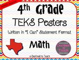 4th Grade “I Can” Statement TEKS Objectives Posters for Ma