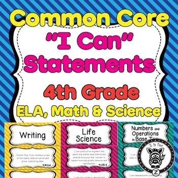 Preview of 4th Grade I Can Statements Common Core CCSS ELA, Math & Science