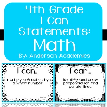 Preview of 4th Grade "I Can" CCSS Statements: Math