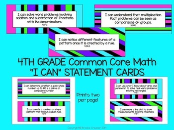 Preview of 4th Grade "I Can" Statements for Common Core Math