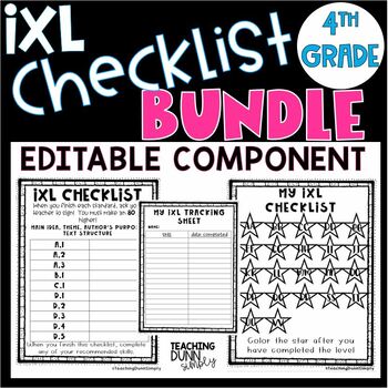 Preview of ixl Checklist - Fourth Grade BUNDLE