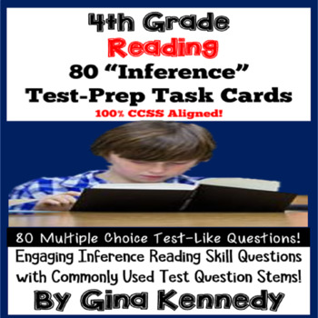 Preview of 4th Grade Inference Reading Task Cards, Test-Prep