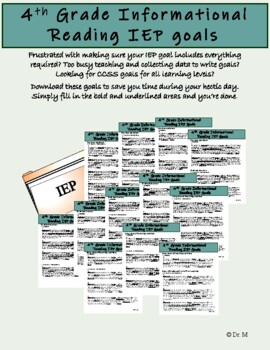 Preview of 4th Grade Informational Reading IEP goals