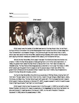 Preview of 4th Grade Informational Text Comprehension Packet- Chief Joseph