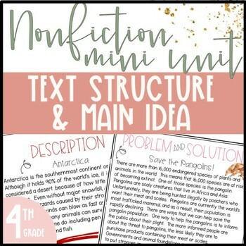 Preview of 4th Grade Informational Text Structure & Main Idea - Nonfiction Reading Passages