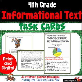 Preview of 4th Grade Informational Text Task Cards and Game Plus Easel Activity