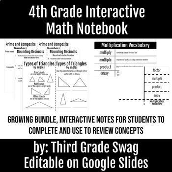 Preview of 4th Grade Interactive Math Notebook | Editable 
