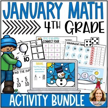 Preview of 4th Grade January Math Activities - Digital and Printable Centers for Winter