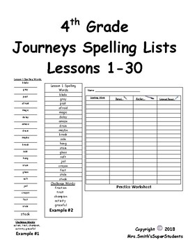journeys spelling words grade 4