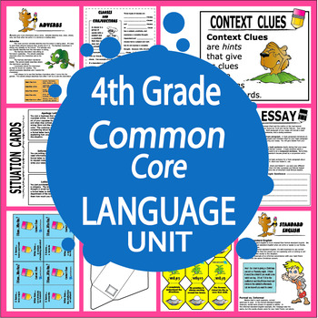 Preview of 4th Grade LANGUAGE & GRAMMAR Lessons Unit – ELA Practice Activities & Test Prep