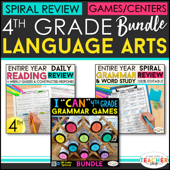 Preview of 4th Grade Language Arts BUNDLE | Spiral Review, Games & Quizzes | ENTIRE YEAR