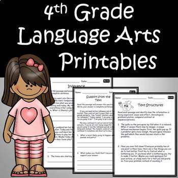 Preview of 4th Grade Language Arts ELA Reading Worksheets Common Core Mid Year Review