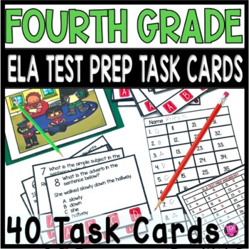 Preview of 4th Grade Language Arts Grammar and Reading Digital and Printable ELA Task Cards