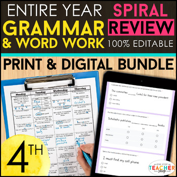 Preview of 4th Grade Language (Grammar) Spiral Review & Quizzes | DIGITAL & PRINT