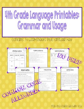 Preview of 4th Grade Language Printables: Grammar and Usage