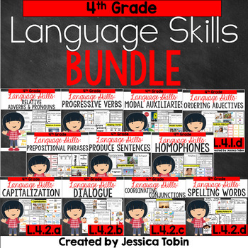 Preview of 4th Grade Language Skills Bundle - Language and Grammar Worksheets and Lessons