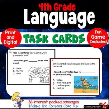 Preview of 4th Grade Language (Grammar) Task Cards and Game Plus TPT Easel