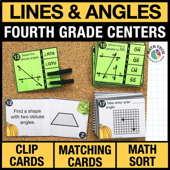 Preview of 4th Grade Lines and Angles Math Centers - 4th Grade Math Review Games Task Cards