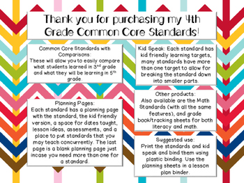 Preview of 4th Grade Literacy CCSS & Planning Pages