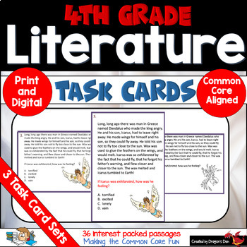 Preview of 4th Grade Literature Task Cards and Game Plus TPT Easel