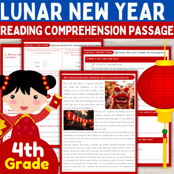 Preview of 4th Grade Lunar New Year 2024 Reading Comprehension passage and Questions