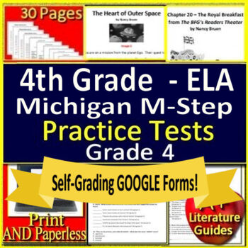 Preview of 4th Grade M-Step Test Prep Reading Practice Tests -  Printable and Digital MSTEP