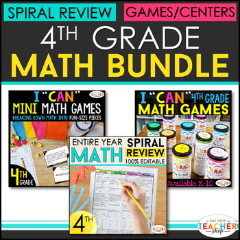 Preview of 4th Grade Math BUNDLE | Math Spiral Review, Math Games & Progress Monitoring