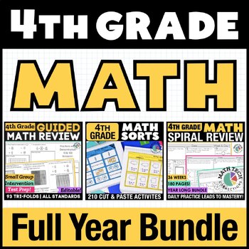 Preview of 4th Grade Math Review | Math Intervention, Test Prep, Worksheets Yearlong Bundle