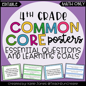 4Th Grade Math Editable Essential Questions & Learning Goals By Katie Jones