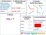 4th Grade MATH Common Core Spiral Review 4