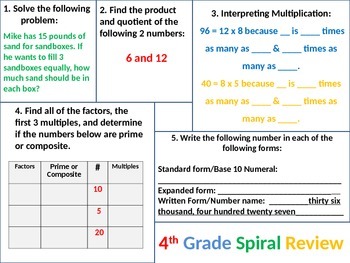 Preview of 4th Grade MATH Common Core Spiral Review BUNDLE