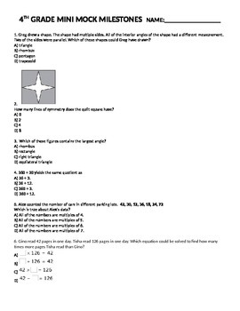 Preview of 4th Grade MATH Mini Mock Milestones End of Year Assessment/Pre-Test Common Core