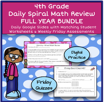 Preview of 4th Grade MATH Spiral Review, Morning Work, Full Year Bundle, Worksheet & Slides