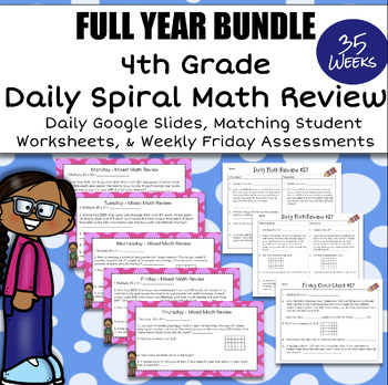 Preview of 4th Grade MATH Spiral Review | Morning Work | Math Warm-Up | Worksheet & Slides
