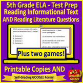 5th Grade SELF-GRADING GOOGLE FORMS ELA Test Prep & Games Bundle